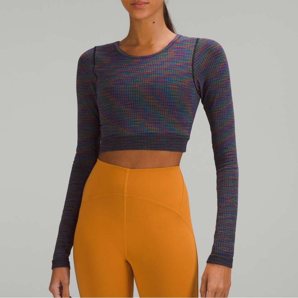 Lululemon Ebb to Street Long Sleeve Shirt🪩 Size 6🩵 Rainbow Multi / Black🌈Cropped